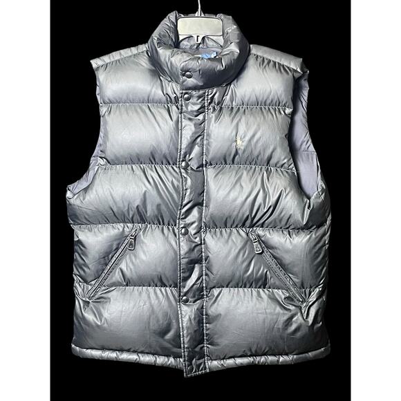 Polo By Ralph Lauren Packable Hood Puffer Vest Jacket Black Men Size Large - Picture 1 of 12